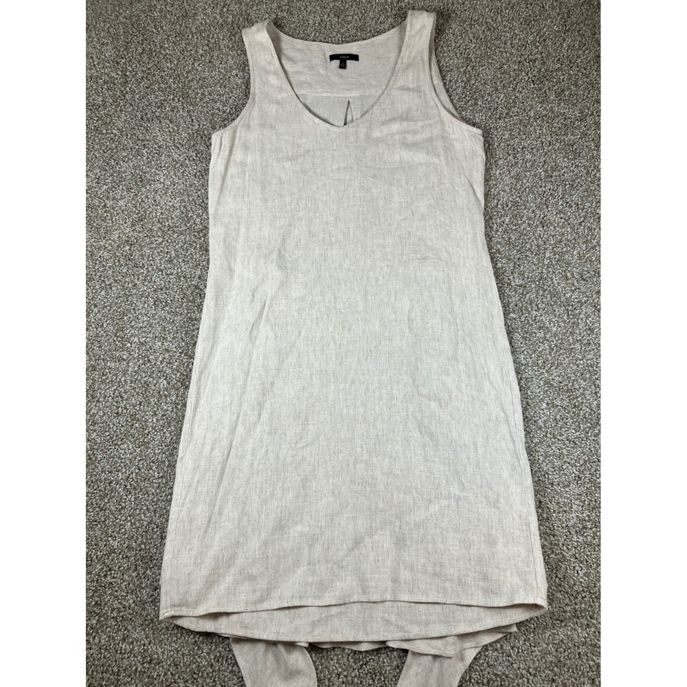 DREW Women Oatmeal Rayon Linen Blend Sleeveless Wrap Tie Shift Dress Small USA
